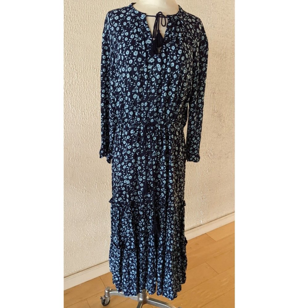 H&M L.O.G.G. navy and light blue floral tiered maxi dress